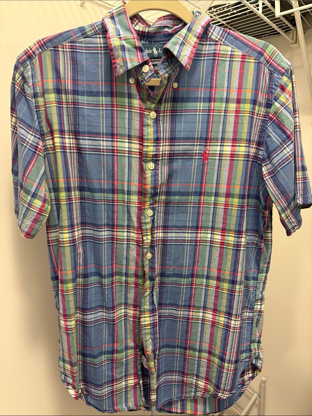 Polo by Ralph Lauren Blue Plaid Short-Sleeve Button-Down Shirt with Red Pony